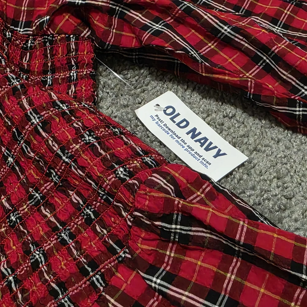 Old Navy Red Plaid Smocked Peplum Long-Sleeve Top - Women 2X